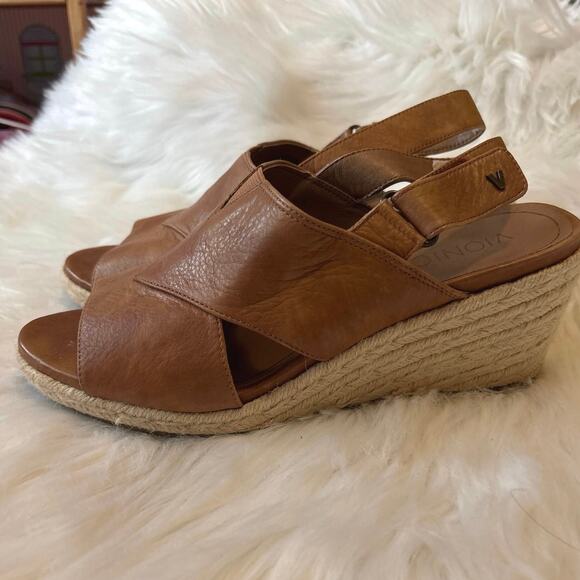 Vionic Zamar Tan Leather Espadrille Wedge Size 10 - Picture 2 of 7